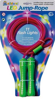 alldoro 60345 led-springtouw, springtouw met 11 leds, kinderspringtouw met licht, sportspeelgoed voor tuin, fitness, beweging en outdoor, voor kinderen vanaf 6 jaar en volwassenen, groen/rood gesorteerd