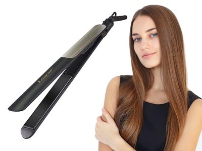 BEPER P301PIS200 Piastra per capelli in ceramica, Piastra lisciante a 6 livelli di temperatura, Riscaldamento rapido fino a 230°, Cavo girevole a 360°, Spegnimento automatico, Blocco piastre, Nero