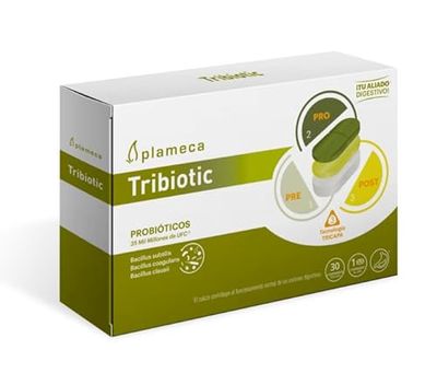Plameca Tribiotic - Fórmula 3 en 1 - Probióticos y Prebióticos Intestinales, con Postbiótico - Mejora la Salud Digestiva Integral - 30 Comprimidos para 30 Días