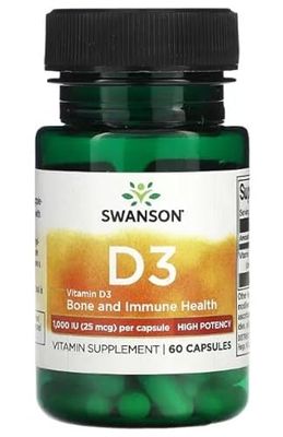 Swanson Vitamina D-3 1000 IU - Suplemento de Vitamina D para Salud Ósea y Sistema Inmunológico - 60 Cápsulas