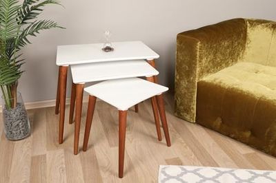 Modern Nesting Table Set (3 pezzi) – Bianco & Noce, 100% melamina rivestita, dimensioni: 42,5 x 37 x 34 cm, 48 x 50,5 x 37 cm, 53 x 63,5 x 39 cm, elegante e funzionale per la casa e l'ufficio