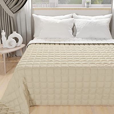 PETTI ARTIGIANI ITALIANI - Colcha de 1,5 lugares reversível, 220 x 260 cm em microfibra, cobertura para cama de primavera, edredão reversível, branco, bege, 100% fabricado na Itália
