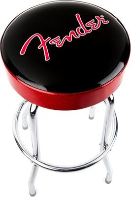 Fender Barstool, Red Sparkle Logo Barstool, Foam Padded, 30", Black and Red Sparkle