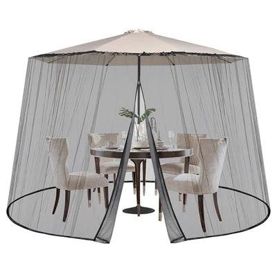 Sekey Moustiquaire Réglable pour Parasol de 250-300cm Terrasse, Moustiquaire 1 Portes à Fermeture éclair, Moustiquaire pour Parasol, 2,5 m de Haut, Noir