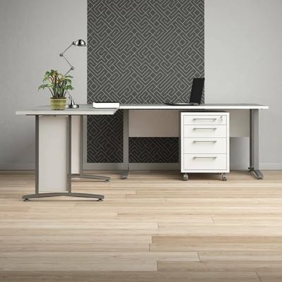 Dmora - Bureau Myriam, Pupitre Polyvalent, Table de Bureau pour PC, Plan de Travail, 230x200 h75 cm, Blanc et Gris
