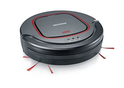 SEVERIN Robot aspiradora Chill®, aspirador potente para suelos duros y alfombras de pelo corto, robot de limpieza extraplano con detección de escaleras, gris platino, RB 7025