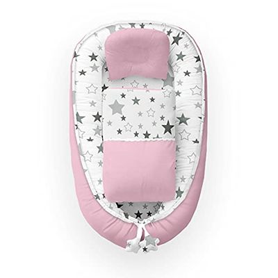 Kospu babynest con cuscino e coperta per neonati, 100% cotone, imbottitura in schiuma di poliestere e perline in silicone, paracolpi 90 x 70 cm