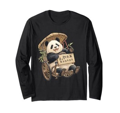 Panda Tirando Un Rickshaw Giapponese - Panda Bear Giapponese Maglia a Manica