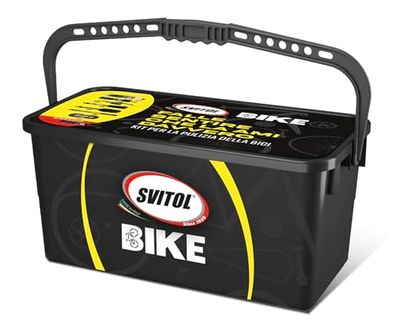 SVITOL Kit Pulizia Svitol Bike - Detergente Concentrato, Polish Lucidante, Lubrificante Catena Dry, Spugna, Spazzole e Secchiello; Set Completo per Pulizia Bici, Adatto a E-Bike