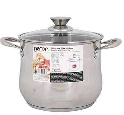 Neron 86030 Induction Steel Pot with Lid, Stainless Steel