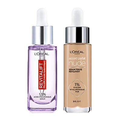 L'Oréal Paris - Sérum Teinté Repulpant - Accord Parfait - Teinte : 2-3 Light - 30 ml + L'Oréal Paris - Revitalift Filler - Sérum Anti-Rides - À l'Acide Hyaluronique Pur - 30 ml