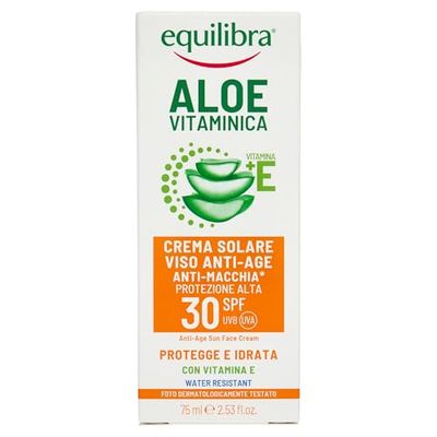 Equilibra, Crema Solare Viso SPF 30, 75 ml, Protezione Solare Viso Anti-age e Anti-macchia*, Senza Profumo, con Aloe Vera, Vitamina E, Olio di Carota, di Argan, di Cocco e Burro di Karité