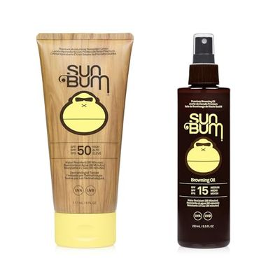 Sun Bum Sun Cream Lotion & Browning Oil Bundle, Original SPF 50 Sun Cream, Broad Spectrum Sunscreen (177ml) + SPF 15 Moisturizing Browning Oil, Vegan Formula Made With Coconut Oil (250ml)