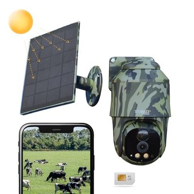 Technaxx TX-290, telecamera di sicurezza da esterno con pannello solare da 5W - PTZ a 360°, video FullHD da 4MP, visione notturna, rilevamento del movimento PIR, IP65, audio bidirezionale
