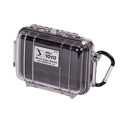 PELI 1010 petit boîtier de protection pour accessoires, IP67 étanche à l'eau et à la poussière, capacité de 0,1L, fabriqué aux États-Unis, doublure transparente/noire