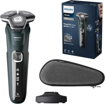 Rasoio elettrico Serie 5000 con tecnologia SkinIQ, Wet&Dry, rifinitore, base di ricarica, custodia (modello S5884/35)