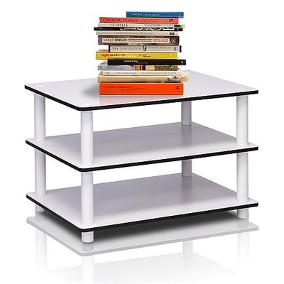 Furinno Mesa de Centro de 3 Niveles sin Herramientas, Madera, White/White, Tall 23.6"(W) x15.6(H) x15.6(D)