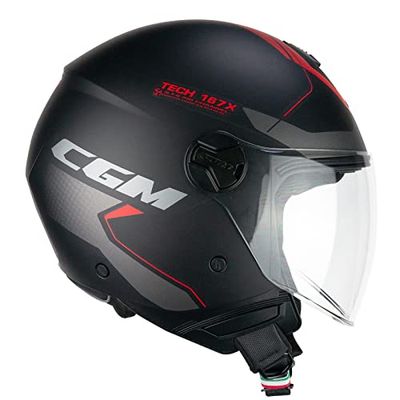 CGM Casco open face, 167X FLO TECH Nero Rosso opaco lunga, XL (60cm)