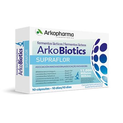 Arkopharma Arkobiotics Supraflor Adultos 10 Cápsulas, Probióticos Bienestar Intestinal, 6 Cepas de Fermentos Lácticos, 11.000 Millones UFC, Para Cuidar la Flora Intestinal