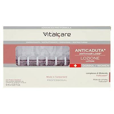 Vitalcare | Swiss - Tratamiento anticaída para mujer, energizante, reestructurante, con complejo molecular Follicusan, 10 viales anticaída para mujer de 6 ml, con práctico dosificador