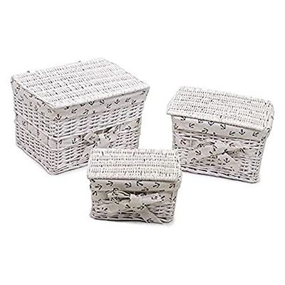 Vacchetti 1215740000 Lot de 3 boîtes en Osier, Blanc, Moyen