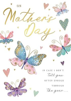 Piccadilly Greetings Mother's Day Card, On Mother's Day Butterflies - 9 x 6 inches