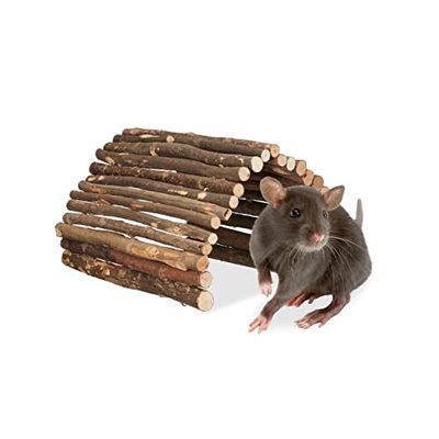 Relaxdays loopbrug knaagdier, 40 x 65 cm, kooiaccessoire voor cavia's & konijnen, buigbaar, grote houten tunnel, natuur