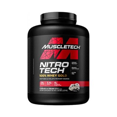 MuscleTech NitroTech 100% Whey Gold Protein Powder, Build Muscle Mass, Whey Isolate Protein Powder & Peptides, Protein Shake For Men & Women, 5.5g BCAA, 71 Servings, 2.27kg, Cookies & Cream