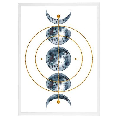 Arterby's® - Premium Poster Quadro Cornice Tela Canvas Dipinto Mood - Illustrazione Fase Lunare e Fase Solare Boho - Made in Italy - HD Poster con Cornice Semplice Bianca 40x50 cm A0010 D0021