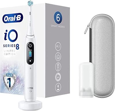 Oral-B iO - 8 Limited Edition - Biała elektryczna szczoteczka do zębów, 1 wysokiej klasy uchwyt z rewolucyjną technologią magnetyczną, kolorowy wyświetlacz