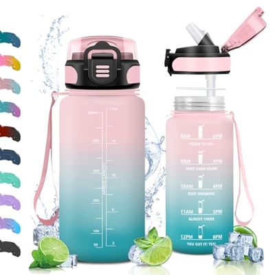 Vikaster Bouteille Enfant, Gourde avec Paille 0.5 l, sans BPA, Étanche & Réutilisable, Bouteille Ouvrir en Un Clic, Convient pour la Gym, Le Yoga, Le Camping, Randonnée