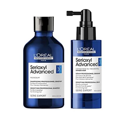 L'Oréal Professionnel Paris Kit Shampoo Purificante e Densificante + Siero Rinforzante, Per Capelli Assottigliati, Chioma più Folta, Con Magnesio, Serioxyl Advanced, 300ml + 90ml