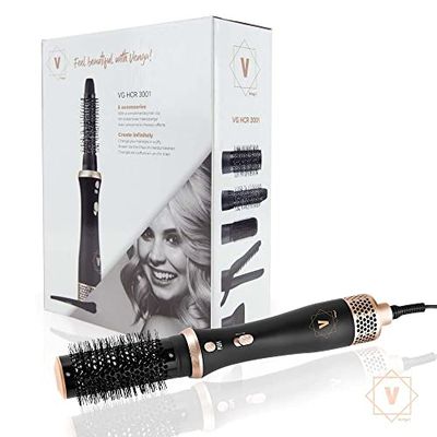 Venga! 5-in-1 heteluchtstyler voor haar drogen, krullen, stijlen, volumiseren, verrijken, stylen en borstelen, 5 accessoires, 6 haarclips, zwart/goud, 600 W, VG HCR 3001