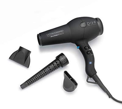 Diva Professional Ultima 5000 Pro Black Diva Sèche-cheveux professionnel avec moteur AC longue durée et embout étroit professionnel noir