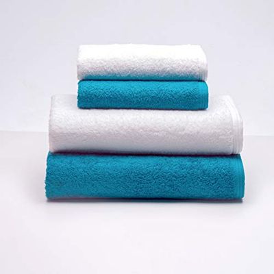 Sancarlos Ocean Set met 2 handdoeken + 2 douchehanddoeken, wit en smaragd, afmetingen 50 x 100 cm/70 x 140 cm