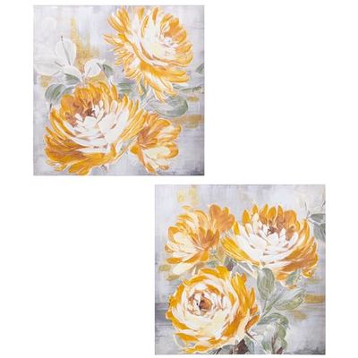 DRW Cuadro lienzo con flores de madera con varios colores 80x80x3cm