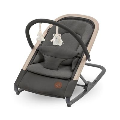 Maxi-Cosi Kori 2-in-1 Baby wipstoel met Speelgoedboog, 0-2 jaar, tot 15 kg, Baby Bouncer, 3 Ligstanden met één Hand, Easy-in Harnas, Lichtgewicht en Compact, 2 Speeltjes, Eco Care, Beyond Graphite