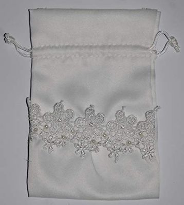 CLUB GREEN IVORY SATIN LACE POUCH RIBBON 100X150MM, Fabric, 15 x 23 x 4 cm