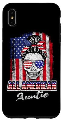 All American Auntie Patriotic Messy Bun Skull USA 4th July Custodia per iPhone XS Max