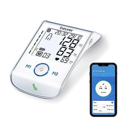 Beurer BM 85 Misuratore di Pressione da Braccio, Bluetooth, Indicatore Valore a Riposo, Ricaricabile, Display Retroilluminato, Rilevazione Aritmie, USB, Memoria 2 Utenti