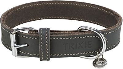 TRIXIE Rustic 19049 - Collare in Pelle grassa, Taglia M, Lunghezza: 42-48 cm, Lunghezza 25 mm, Colore: Grigio