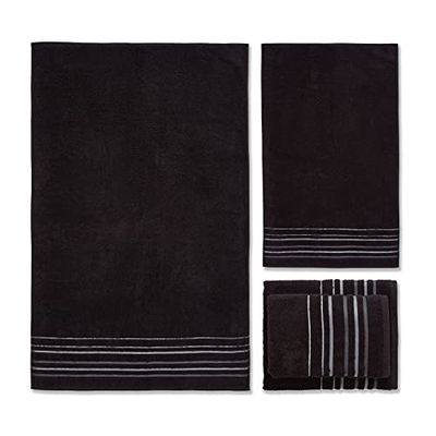 Catherine Lansfield Java Stripe - Juego de Toallas de algodón Suave y Absorbente, 4 Piezas, Color Negro