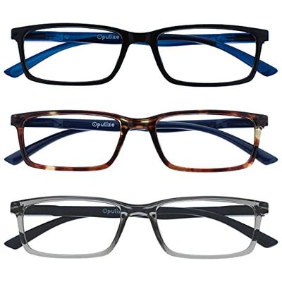 OPULIZE See - Occhiali da Lettura Filtro Set da 3 Luce Blu Montatura Stretta Cerniere a Molla Migliorano il Sonno Gaming Computer Anti Riflesso Nero Marrone Grigio Uomo Donna BBB9-127 +2.00