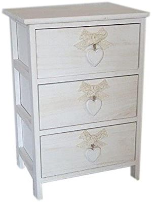 King Collection King Home c656113 cajonera 3 cajones con corazón Washed (madera de Paulownia, blanco