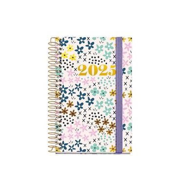 Miquelrius - Agenda 2025, Agenda anual 80x120 mm, Agenda día página, Cubierta cartón forrado plastificado, Espiral, Cierre goma elástica, Papel 80 g/m², Catalán, Inglés y Portugués, Spring
