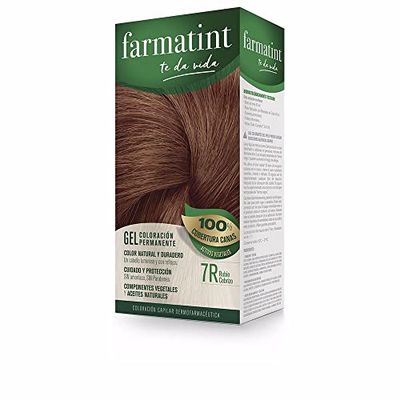Farmatint Gel 7R Rubio Cobrizo. Tinte permanente. Cabello natural y color duradero. Sin amoníaco ni parabenes ni parafinas ni siliconas. Coloración natural para el pelo fácil de aplicar.