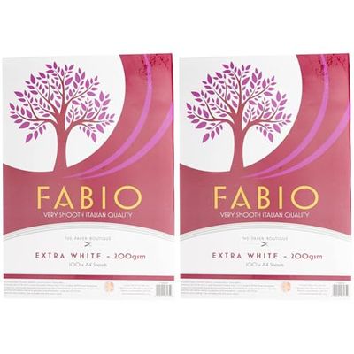 Fabio 100 x A4 Sheets, Extra White Cards, 200 GSM (Pack of 2)