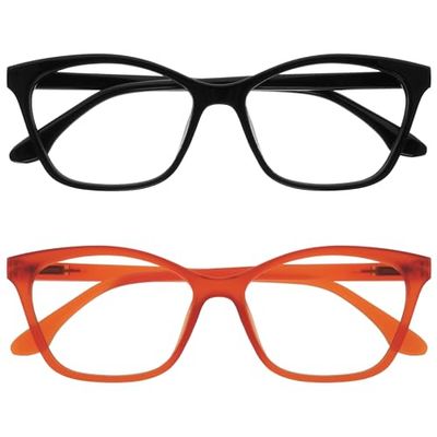OPULIZE KAT Gafas de Lectura - Pack de 2 - Elegante Montura Ojo de Gato - Negro y Naranja - Hombres y Mujeres - Bisagras de Muelle - RR59-1G - +3.00