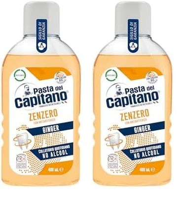 Pasta del Capitano, Bain de Bouche au Gingembre, Bain de Bouche Quotidien sans Alcool, Garantit une Action Rafraîchissante, avec un Antibactérien, 100% Made in Italy, Flacon de 400 ml (Lot de 2)