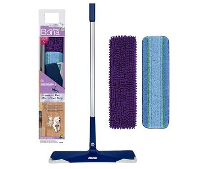 Bona Pet System Premium - Kit mocio in microfibra per la pulizia di pavimenti duri, incl. 1 mocio per pavimenti, 1 panno di pulizia, 1 panno per spazzare, azione elettrostatica attira i peli degli
